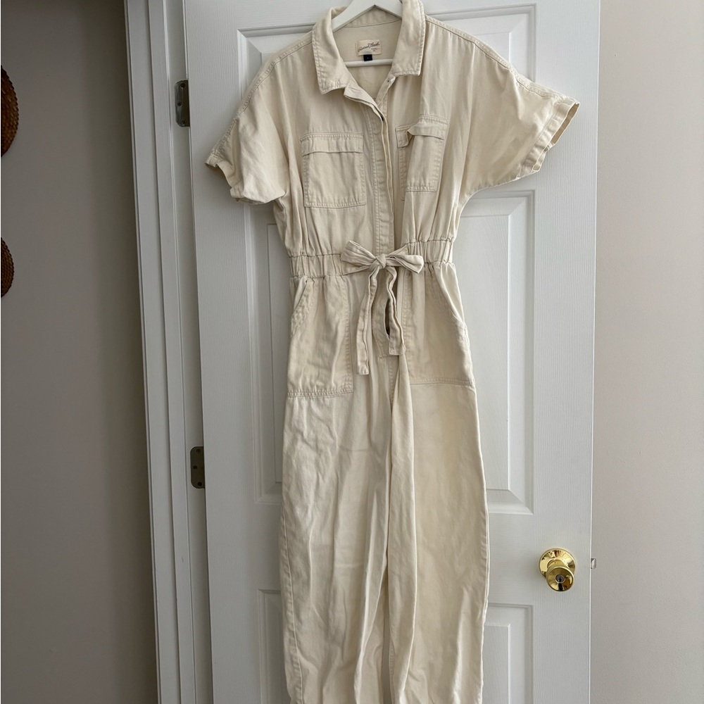 Universal Thread Cream Utility Jumpsuit Dress with Tie Waist